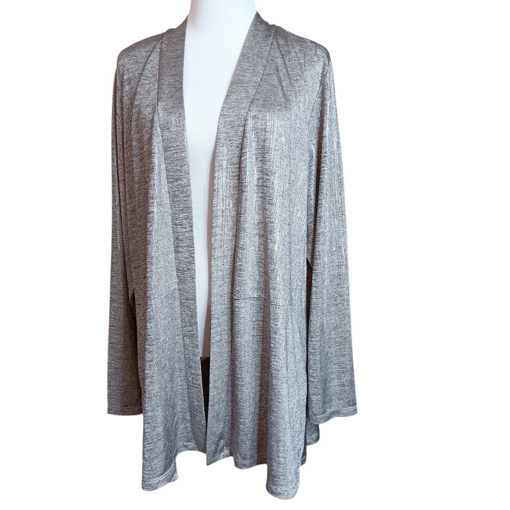 SUSAN GRAVER Slinky Knit Jacket Cardigan Topper Pockets XL Silver Career Travel‎